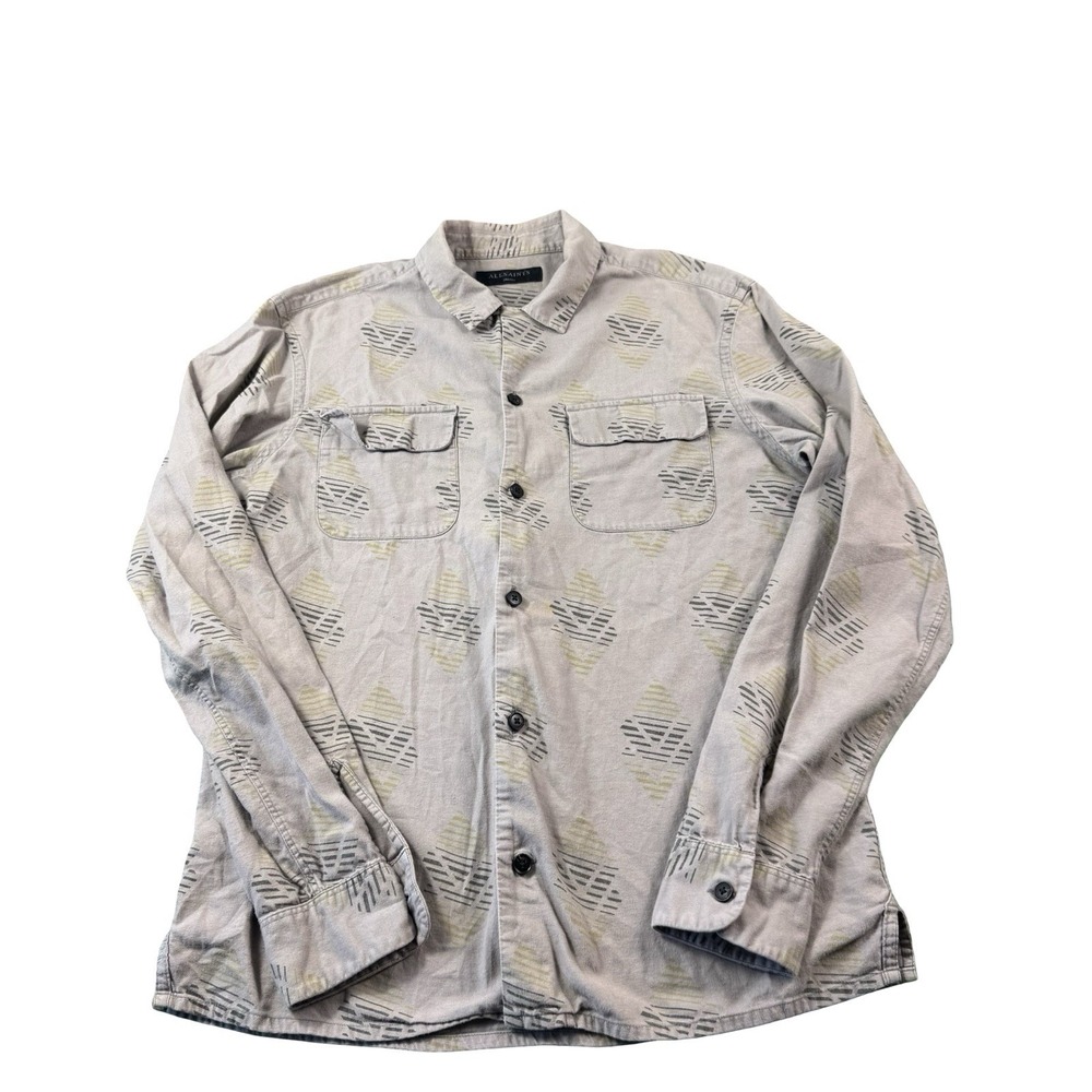 AllSaints Brown Native Print Folklore LS Button Front Shirt Small MS068H